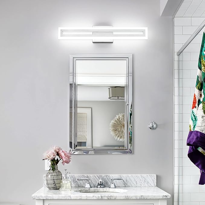 SOLFART 24 Inch LED Bathroom Light Fixtures Brushed Nickel Vanity Lights Bathroom Lighting Fixtures Over Mirror 6000K