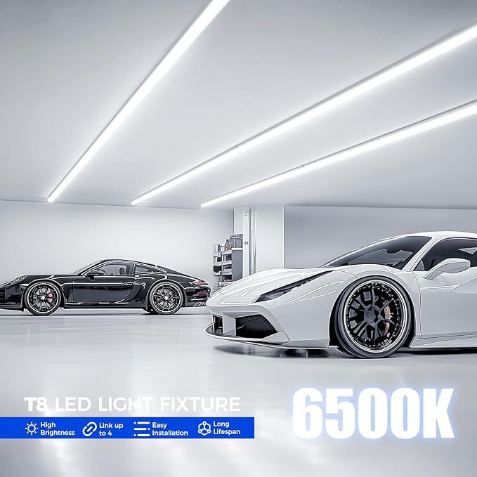 Barrina LED Shop Lights, 8FT 72W 10000LM 6500K, Super Bright White, V Shape, Clear Cover, High Output, Linkable, T8 LED Tube Light, for Garage 8 Foot with Plug (Pack of 10)