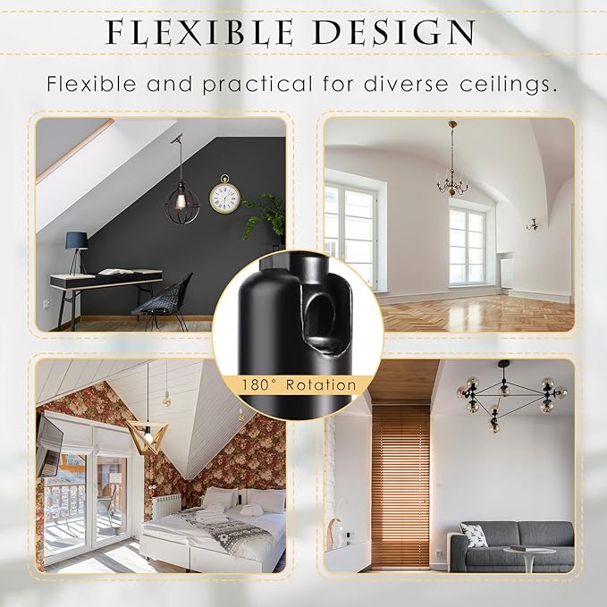 Tondiamo 4 Pcs Black Sloped Ceiling Light Adapter 180 Degree Pendant Suspension Canopy for Chandelier Track Ceiling Lamp Pendant Vaulted Overhead Light Hanging Helper for Vaulted or Angled Overhead