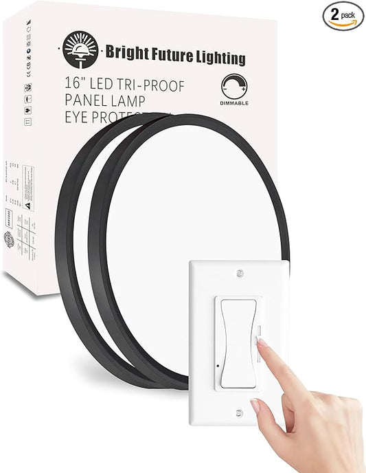 2Pack 16 Inch Dimmable LED Flush Mount Ceiling Light Panel,32W 3480LM,3000K/4000K/6000K CCT Selectable,Ultra Thin Round Black Ceiling Light Fixture for Hallway Kitchen Bedroom Home Office Bathroom