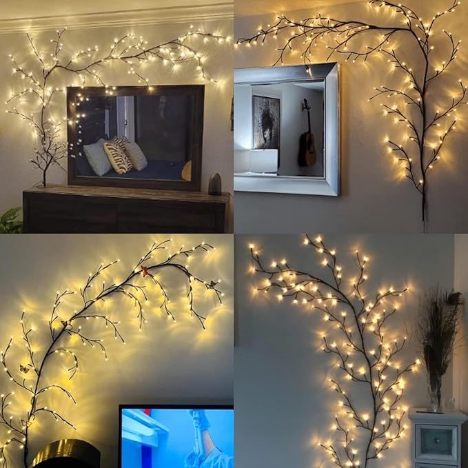 GOESWELL Enchanted Willow Vine Lights with Remote: 7.5Ft 144 LEDs Brown Twig Tree Branch Lights with Timer Dimmer for Indoor Living Room Bedroom Forest Boho Farmhouse Christmas Decor