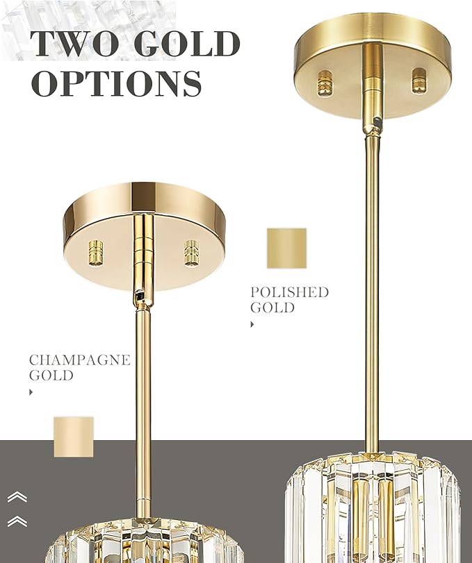 Crystal Pendant Lights, Hanging Light Fixture with Polished Gold Finish, Modern Mini Chandelier, Pendant Lights Kitchen Island Dining Room Bedroom, PL5510-1P-PG