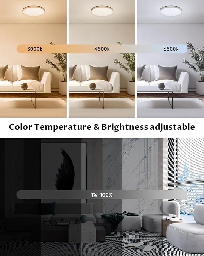 Smart LED Ceiling Light WiFi, 12inch RGB Flush Mount Ceiling Light Fixture, 16 Million DIY Colors, Compatible with Alexa Google Home, 3000K-6500K Ceiling Lights for Bedroom Living Room