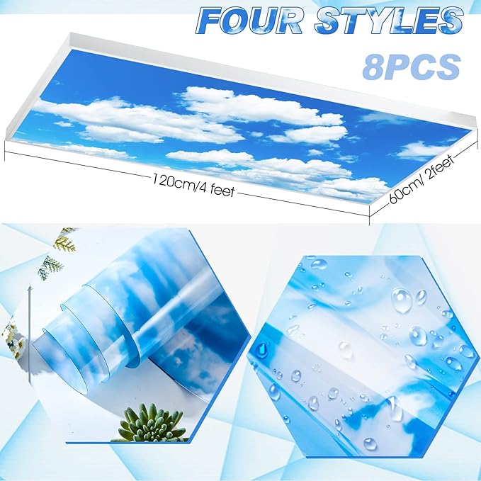 Amylove 8 Pcs 4 x 2 Feet Backlit Film Material Fluorescent Light Covers Classroom Filters Ceiling Light Covers Panels Florescent Diffuser