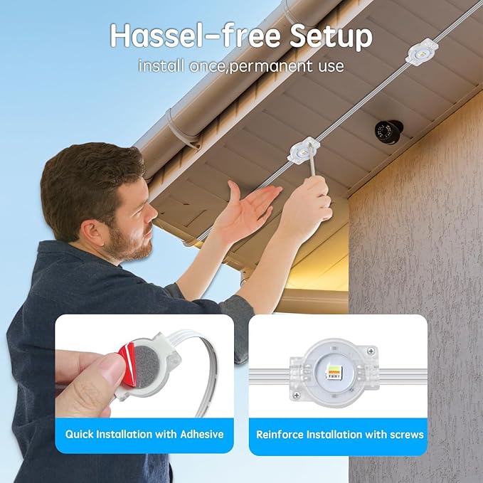 32.8FT Permanent Outdoor RGB Lights,IP67 Waterproof Smart LED Eaves Lights with App/Remote Control,for Christmas and All Holiday Decor,Daily and Accent Lighting,House Roof and Garden Lighting