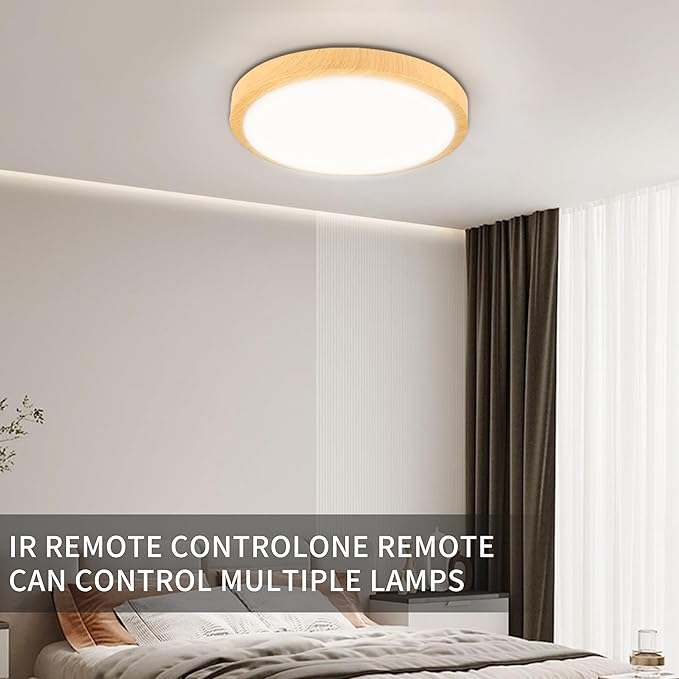 Modern Dimmable Wood Flush Mount Ceiling Light, 3500K-6500K 3CCT Round Close to Ceiling Lighting Fixtures, Minimalist LED Ceiling Lamp for Bedroom, Kitchen, Hallway, Laundry Room-8inch