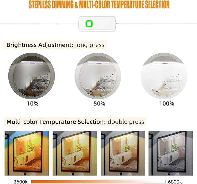MY BEAUTY LIGHT Led Vanity Light Bar for Mirror, 2600K-6800K Adjustable Color Temperature Bathroom Vanity Light Fixtures, 0°-135° Angle Adjustable LED Makeup Mirror Light(Pack of 2)