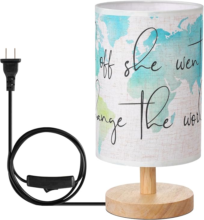 Glooglitter Maps Table Lamps Bedroom Lamps Gifts and Off She Went to Change The World 3 Colors Dimmable Lights 9.72 Inch Blue Watercolor Map Graduation Nightlight for Desk Room Decor