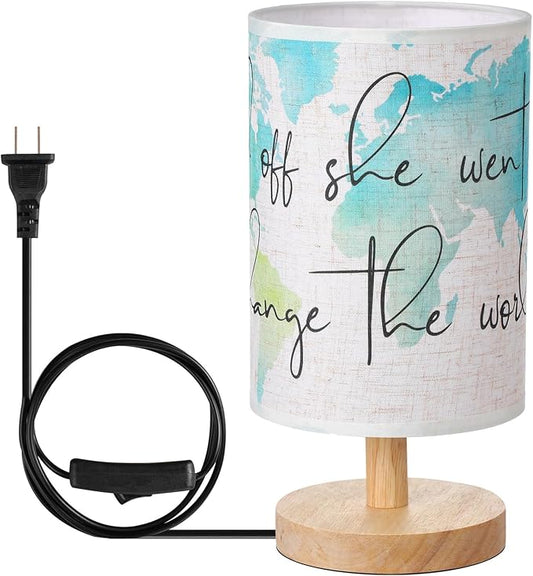 Glooglitter Maps Table Lamps Bedroom Lamps Gifts and Off She Went to Change The World 3 Colors Dimmable Lights 9.72 Inch Blue Watercolor Map Graduation Nightlight for Desk Room Decor