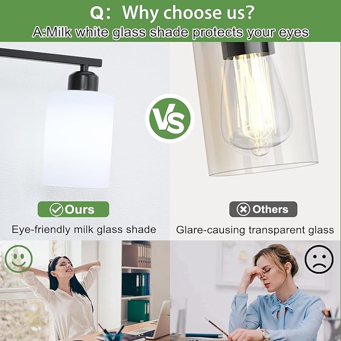 SOTTAE 4-Light Bathroom Vanity Lights, Modern Vanity Lighting with Milky White Shades, Anti-Rust Black Bathroom Light Fixtures Over Mirror, Bathroom Wall Lamp for Mirror Bathroom Living Room Cabinet