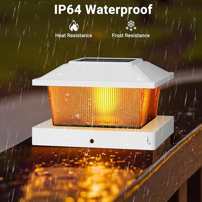 btfarm 4x4 Solar Flame Post Cap Lights Outdoor, 18 Pack Flickering Flame Deck Fence Post Lights, Waterproof Solar Powered Lighting Outside Fit 4x4 3.5x3.5 Wooden/Vinyl for Porch Patio Garden