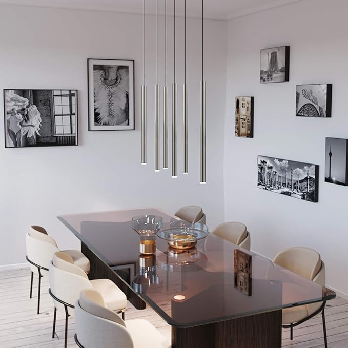 CANALIS 6 Mini Pendant Lighting Nickel - LED Hanging Light Fixture for Kitchen Island, Bar, Foyer - Cluster Pendants - Dimmable, Adjustable Wire, Lamp Bulb Included