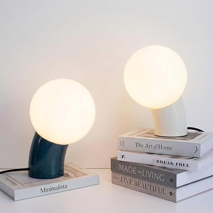 Brightech Vino LED Table Lamp - Small 8" Modern Dimmable Metal Lamp with USB-C Charging, Frosted Glass Globe Shade - Warm White Accent Light for Bedroom, Living Room, Bedside, Nightstand - Teal