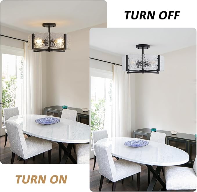 18" Black Large Semi Flush Mount Ceiling Light, 4-Light Farmhouse Ceiling Light, Foyer Light Fixtures Modern Glass Ceiling Mount for Entryway Bathroom Hallway Bedroom Kitchen