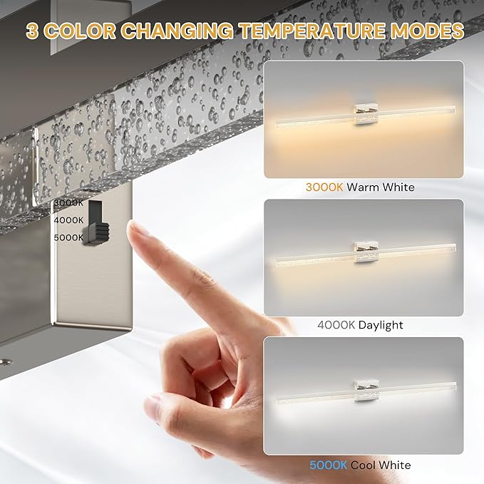 L LOHAS LED 48-Inch Bathroom Vanity Light Bar Over Mirror, Nickel Modern Bathroom Light Fixtures with Bubbled Acrylic Shade, 3CCT Adjustable LED Vanity Lights for Living Room Wall