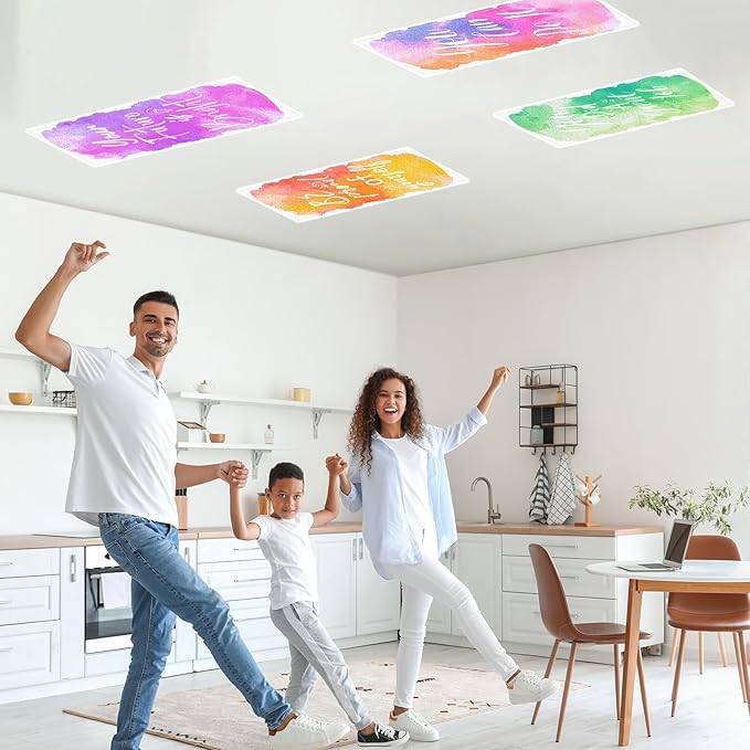 QOUBAI 8 Pcs Fluorescent Light Covers, 4x2 Feet Magnetic Light Cover Fluorescent Lights Shade Panel Positive Inspirational Ceiling Lights Filters for Office Classroom Home Drop Ceiling Watercolor