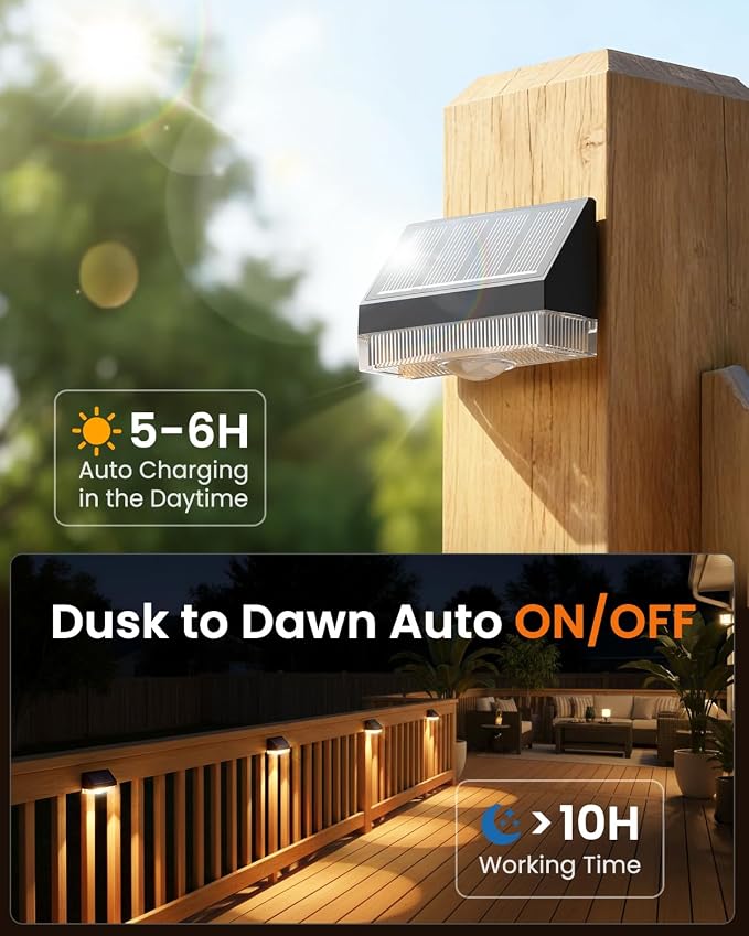 VOLISUN Fence Lights Solar Powered, Dusk to Dawn Solar Fence Lights Outdoor Waterproof with Warm White LED Spot Lens, Solar Light for Fence, Yard, Wall, Backyard, Railing, Deck, and Patio, 24 Pack