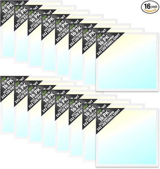 OKQ 2x2 LED Flat Panel Light Drop Ceiling Office Fixture,5 CCT 3000K-6500K Adjustable & 5 Wattage Selectable, 0-10V Dimmable, 2X2 LED Flush Mount Ceiling Light,ETL Listed 16 Pack