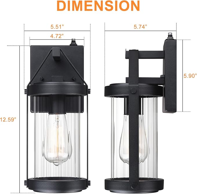 LONEDRUID 2 Pack Dusk to Dawn Sensor Outdoor Wall Sconce Lighting Black Exterior Porch Lantern Waterproof Outside Garage Light Fixtures Wall Mount for House Patio Entryway