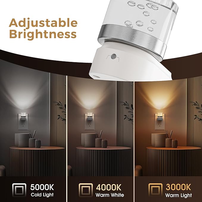L LOHAS LED Night Lights Plug into Wall, 2 Pack 3000K/4000k/5000K Adjustable Color Temperature Bubble Night Light, Dusk to Dawn Sensor for Hallway, Bathroom, Rooms