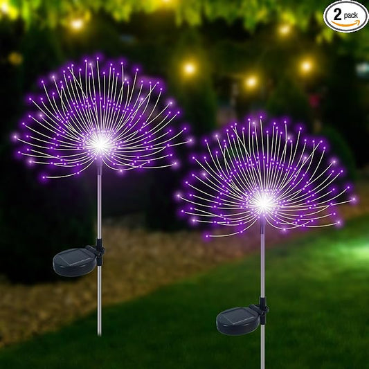 Slyuexu Solar Garden Lights Outdoor Waterproof, 2 Pack 120 LED Solar Firework Lights Decorative Garden Décor Outside for Flowerbed Pathway Party Christmas Decoration, Purple