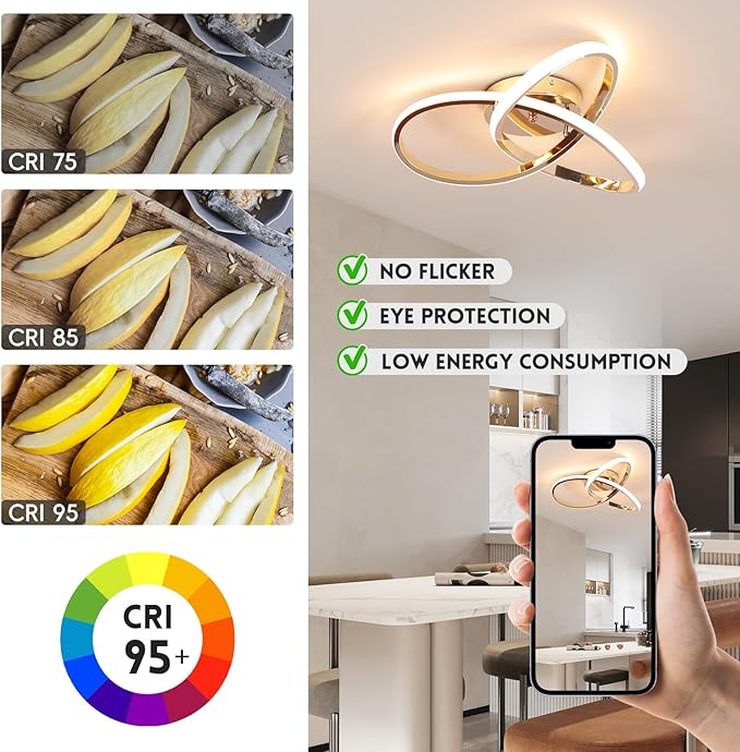 CANEOE LED Ceiling Light Fixture,3-Colors Dimmable Modern Ceiling Light with Remote Control Rose Gold Flush Mount Lighting Fixture for Bedroom Living Room Kitchen Office Ceiling Lamp,42W