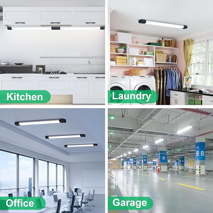 Plug in Light 4FT 5000K Linkable LED Tube Shop Closet Under-Cabinet Utility Lights, IP66 Waterproof, Overhead Ceiling Workbench Light, LED Light Bar for Room Office Garage Shop Bathroom
