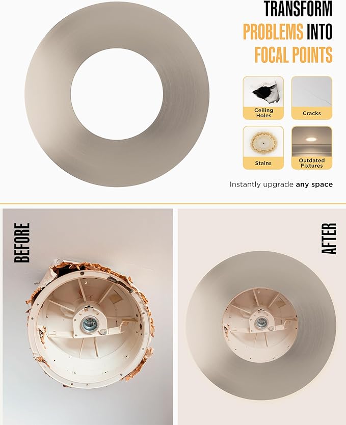 The Can Converter Ceiling Medallion for Recessed Can Light – Home Improvement Decorative Steel Flat Goof Ring & Cover Plate for 5" & 6" Cans, Small Ceiling Medallion for Chandeliers, Brushed Nickel