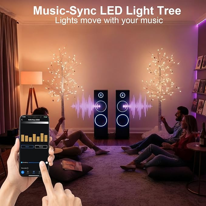 2Pack Smart 6FT Lighted Birch Tree with WW LED Lights for Home Decor, APP & Button Control, Music-Sync, Smart Timer, Multi-Tree Group Control, Indoor & Outdoor Decoration for Room Yard Patio Wedding