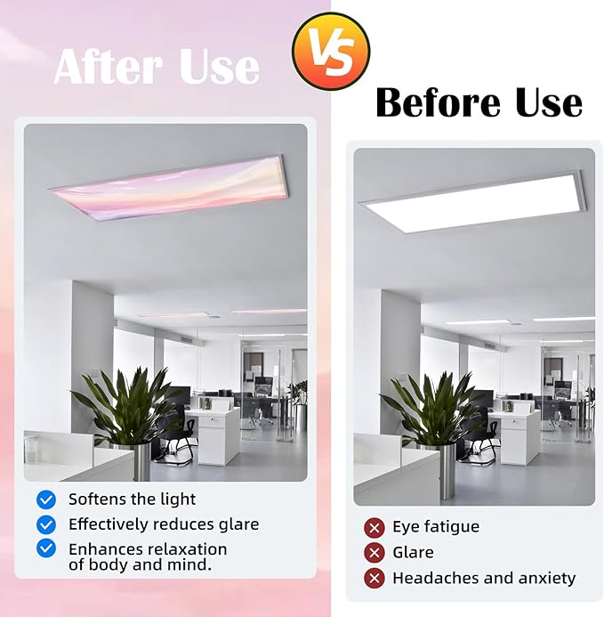 ANGSYLTH 8 Pcs Fluorescent Light Covers - 4 x 2 Feet Magnetic Light Filters for Ceiling Lights, Classroom, Office, Hospitals, Home (Pink - Sky)