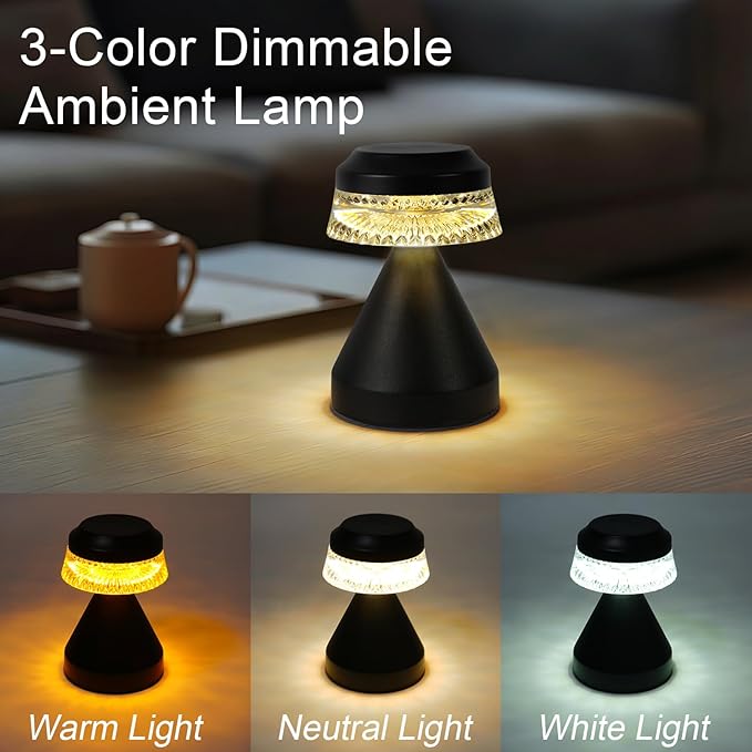 Rechargeable Cordless Table Lamp, 2600mAh Battery Operated Table Light | 3 Color | Stepless Dimming, for Bedroom, Cafe, Camping, Bar, Dining Table, Restaurant