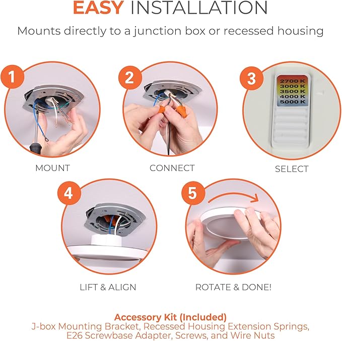 HALO 6 in Round Integrated LED Surface Mount Recessed Downlight Trim 6-Pack, Selectable CCT 2700K-5000K, Wet Rated for Shower and Outdoor Lighting Applications, Energy Star, White - SMD6R07FS5-6PK