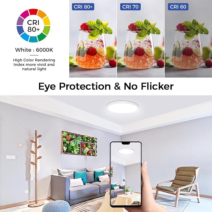 Flush Mount Ceiling Light Fixtures,24W Flat led Light for Ceiling,6000K 2200LM Ultra Thin Round White Lamp for Bedroom Kitchen,Bathroom,Garage,Living Room, Dining Room -2PCS