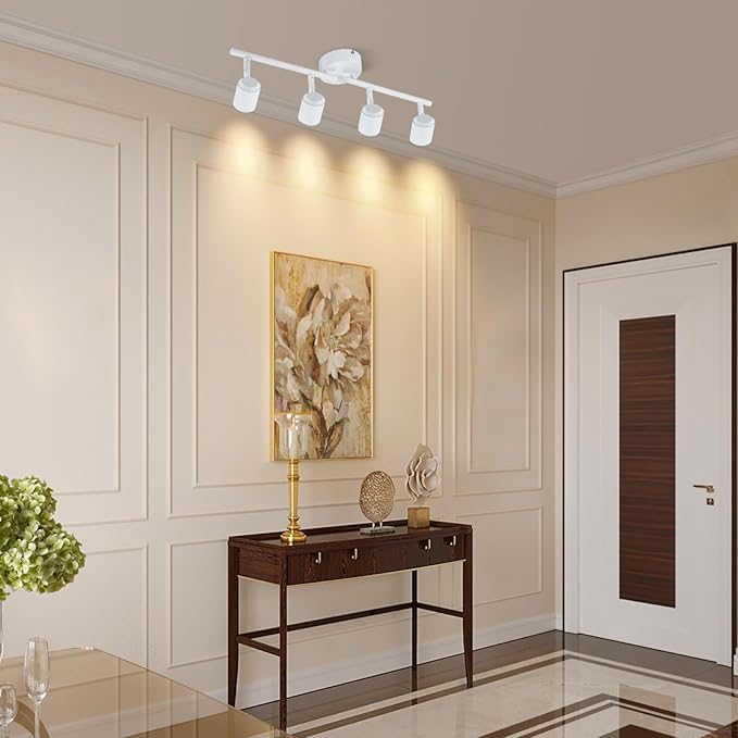 Arcfox 30W 4 Light LED Track Lighting Fixtures Ceiling Spotlight 3000K Warm White Dimmable Flexibly Rotatable Light Head ETL, 24°, CRI90 for Kitchen Accent Task Lighting White (4 Head)