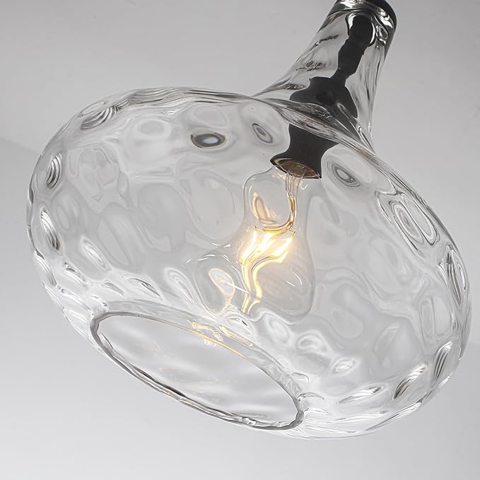 11" Large Glass Pendant Lights for Kitchen Island,Blown Glass Pendant Light Fixture,1 Light Black Farmhouse Hanging Light for Hallway,Bedroom, Living Room Tall 14 inch