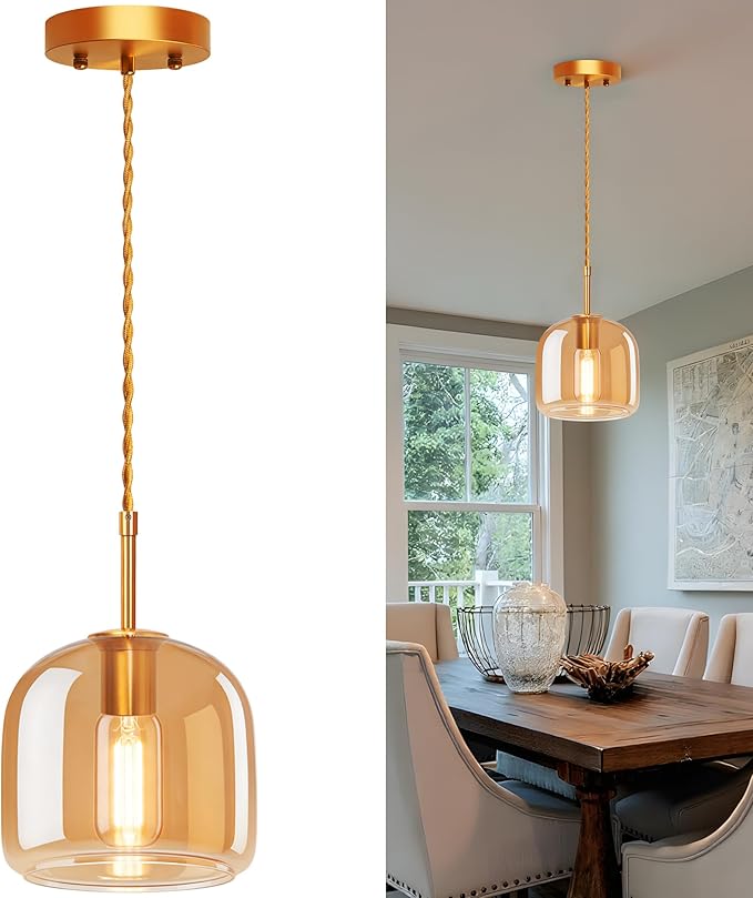 Modern Pendant Light–Brass Kitchen Island Pendant,Farmhouse Orange Pendant,Hanging Light for Dining Room,Kitchen Island,Living Room