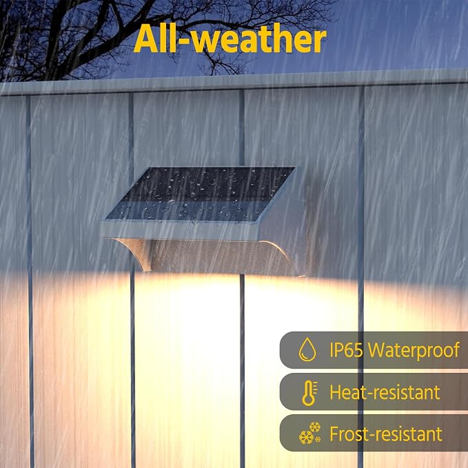 NIORSUN Outdoor Fence Lights, 16 Pack Waterproof LED Solar Fence Lights with 1500mAh Battery, Warm White/Cool White/RGB, Easy-to-Install Wall Light for Deck, Patio, Railing, Stairs, Backyard – White