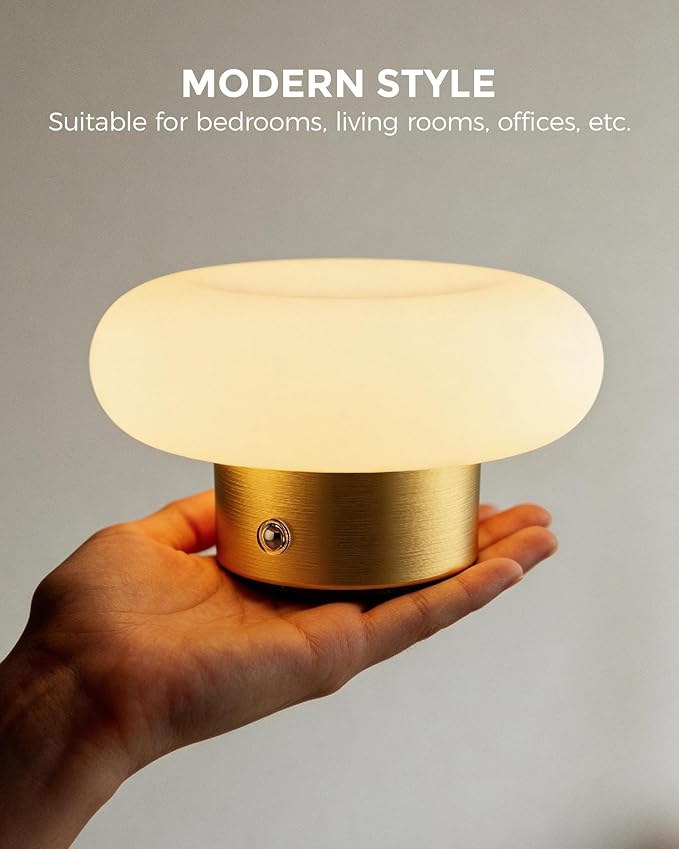 Cordless Table Lamp, Gold Rechargeable Battery Operated Lamp, Stepless Dimming Touch Lamp with Glass Lampshade for Bedroom, Living Room, Dining Table, Nightstand