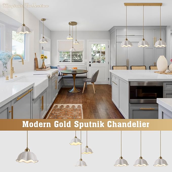 Modern Minimalist White Pleated Ceramics Pendant Lights Kitchen Island Mid Century Opal Glass Dome Adjustable Height Hanging Ceiling Light Fixture Brass Milk Glass Pendant Light MPL11-1 GD