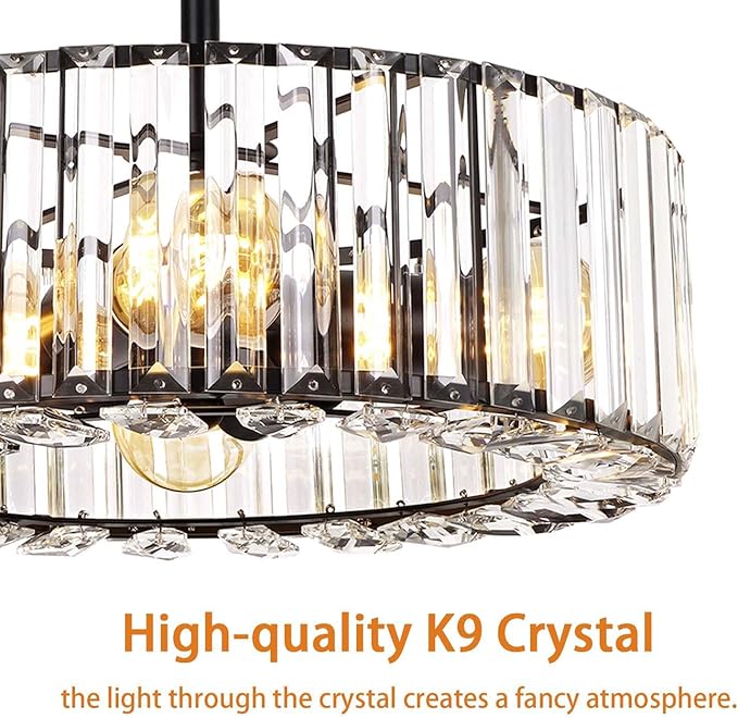 FRIDEKO HOME Semi Flush Mount Ceiling Light - Small Crystal Chandelier Hallway Black Metal Cage Modern Light Fixture for Entryway Bedroom Porch Kitchen (9-Black-4 Light-1pcs-14.56 inch)