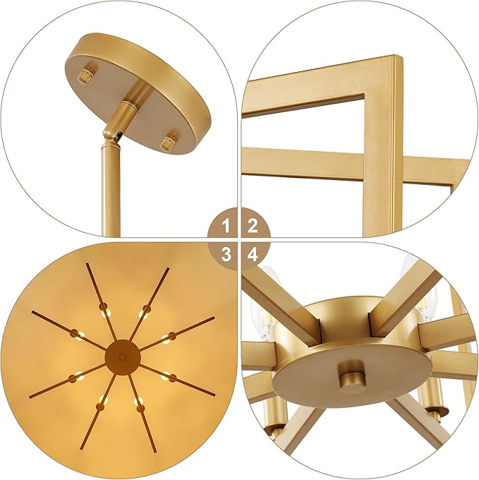 Klgxnrd 8-Light Modern Farmhouse Gold Geometric Chandelier, Large Industrial Metal Kitchen Light Fixtures, Rustic Cage Hanging Lights for Dining Room Entryway Foyer Living Room Stairway