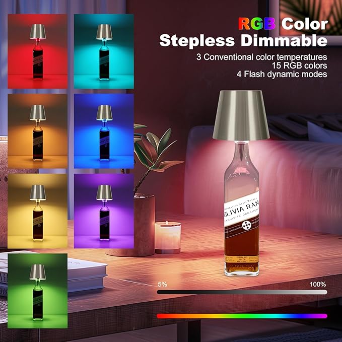 2026 New Wireless Bottle Lamp,RGB LED Bottle Light with Remote(RGB Electroplated Silver, 1pc)