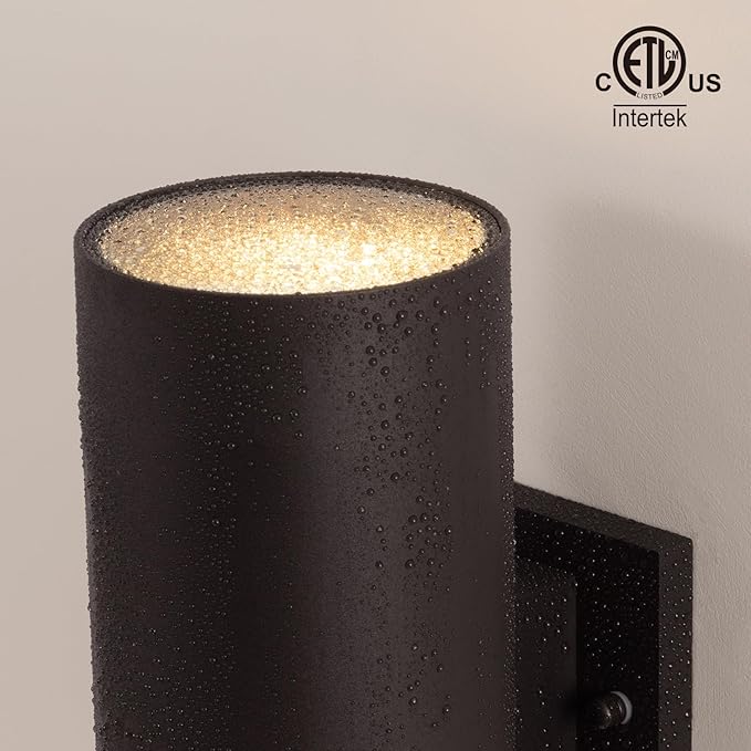 mirrea Modern Outdoor Porch Light Patio Light in 2 Lights with Aluminum Cylinder and Tempered Glass Cover Waterproof Wall Sconce 2 Pack (Oil Rubbed Bronze)