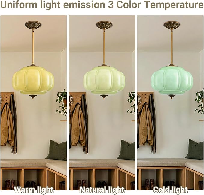 LOUSACE 15 in Vintage Milk Glass Ceiling Light Fixture, Antique Green Milk Glass Pendant Light, Mid Century Art Deco Chandelier for Kitchen Dining Room Hallway Bedroom, LED Bulb Included