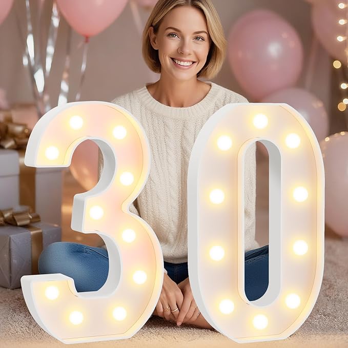 Pooqla 30th Birthday Decorations for Her Him, Large 12.6 in Tall Light Up Numbers for Party Decorations Table Decor, Big Marquee Numbers 30th Birthday Gift for Women Men Wedding Anniversary Decor