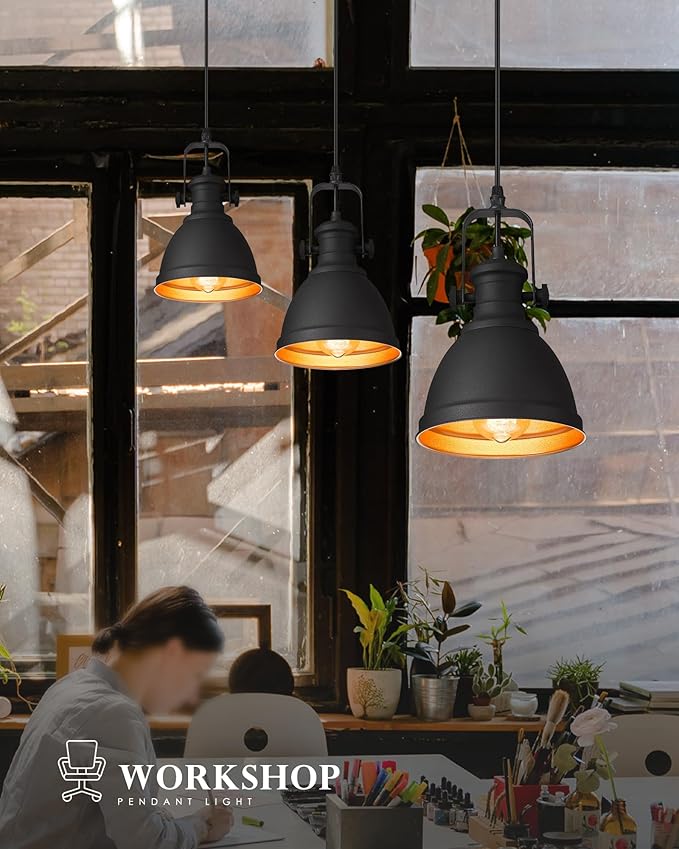 Modern Pendant Light, Set of 2 Hanging Light Fixtures, Black Pendant Lighting for Kitchen Island, AD-2151-1P2