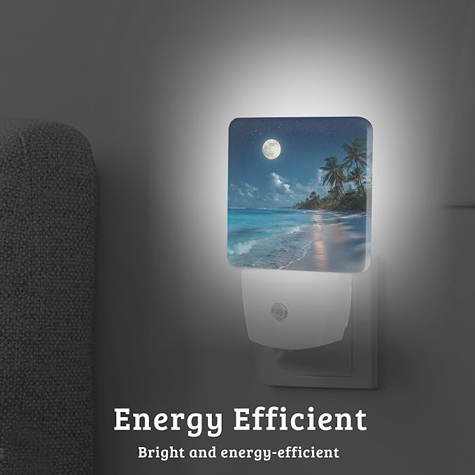 Beach Palm Night Light, Plug-into Wall Nightlight with Dusk to Dawn Sensor, Energy Efficient Lamp for Bedroom/Bathroom/Kitchen/Hallway/Stairs