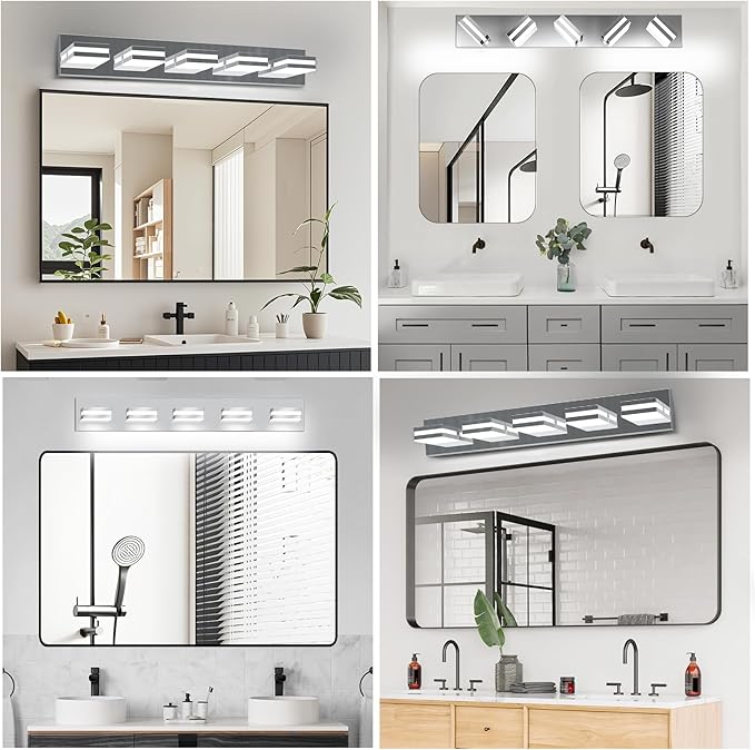 IZORRO LED Modern Bathroom Lights Fixtures(5-Light,Dimmable,360°Rotate),Chrome Acrylic Wall Lighting,Vanity Lights for Bathroom Over Mirror - 6000k 30In （No Assembly Required）