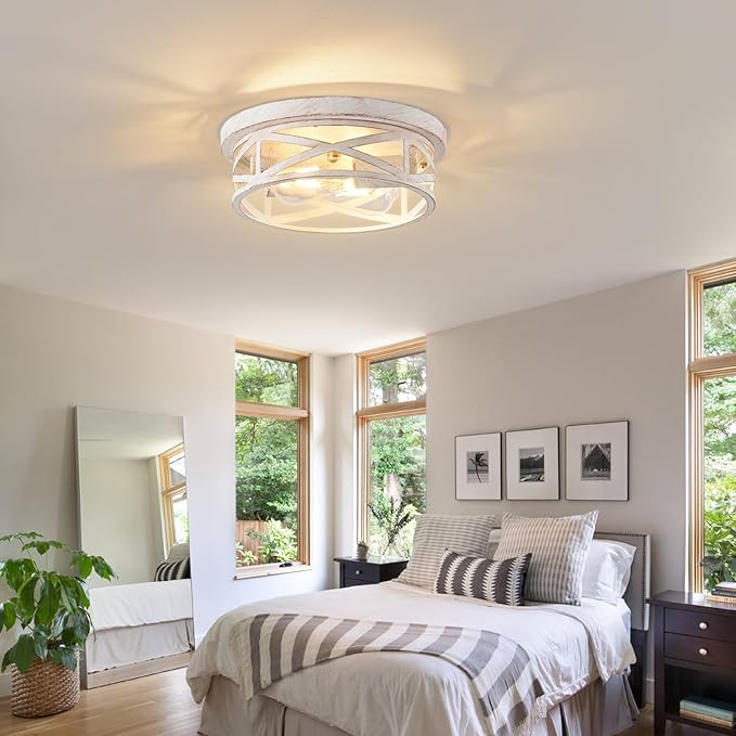 2-Pack Cage Flush Mount Ceiling Light Fixtures, Indoor Modern Close to Ceiling Mount Lights, White and Gold, E26 Base House Lights for Kitchen Bedroom Living Room