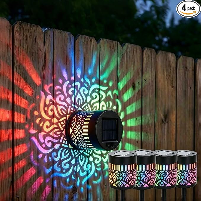 Decorative Solar Mandala Lights, Metal Solar Powered Outdoor Wall Lights Solar Powered Deck Step Stair Light, Waterproof Mandalas Fence Light for Garden Yard Backyard Post Patio Decor (4, Flower)